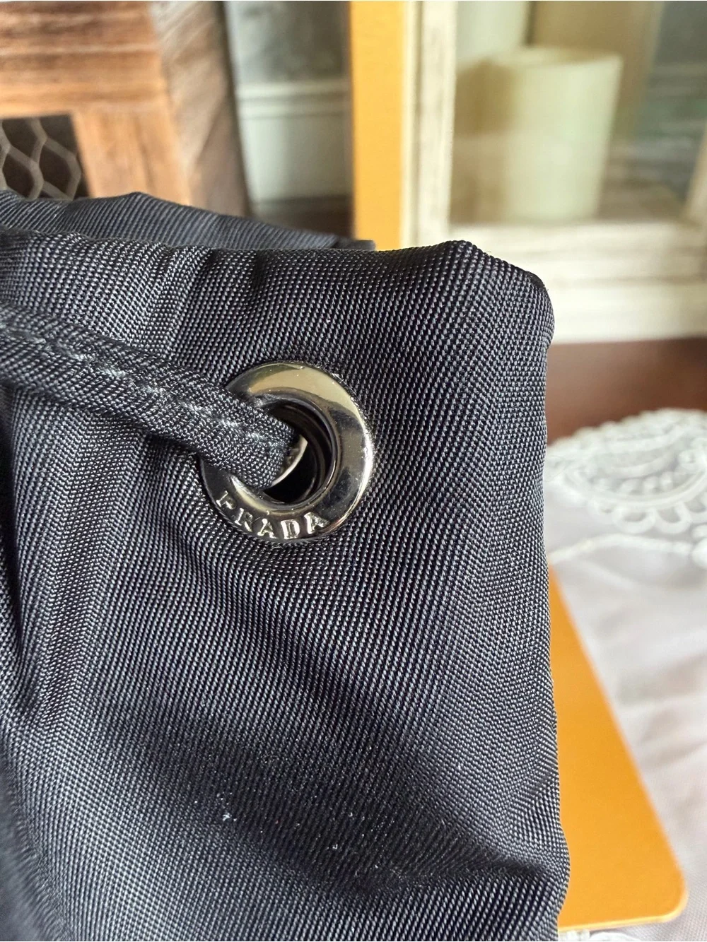Prada Black Nylon Drawstring Bucket Bag Satchel